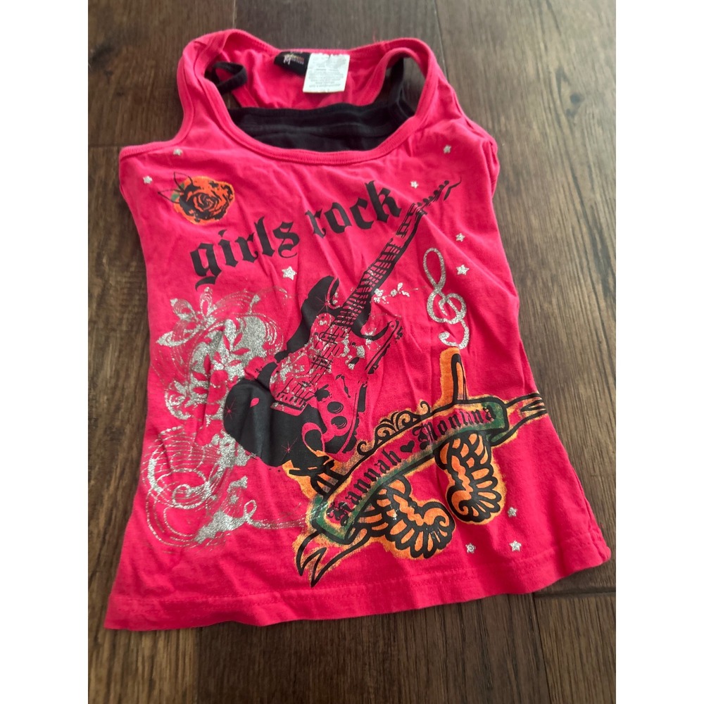 Y2K Disney Hannah Montana Girls Rock Pink Layered Tank Top Sz S 6/6X A1327HA079 - Picture 5 of 6